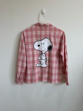 ZARA Pink Plaid Shirt with Snoopy Graphic Girls 13/14